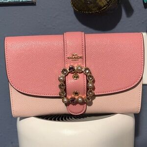 Coach Two-Tone Pink Leather Crossbody with Jeweled Buckle